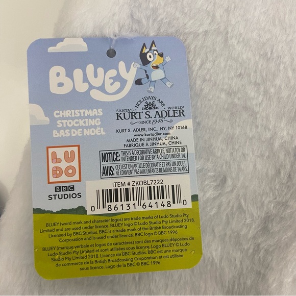 19" Bluey & Bingo Christmas Stocking, Blue by Kurt Adler - Picture 5 of 5